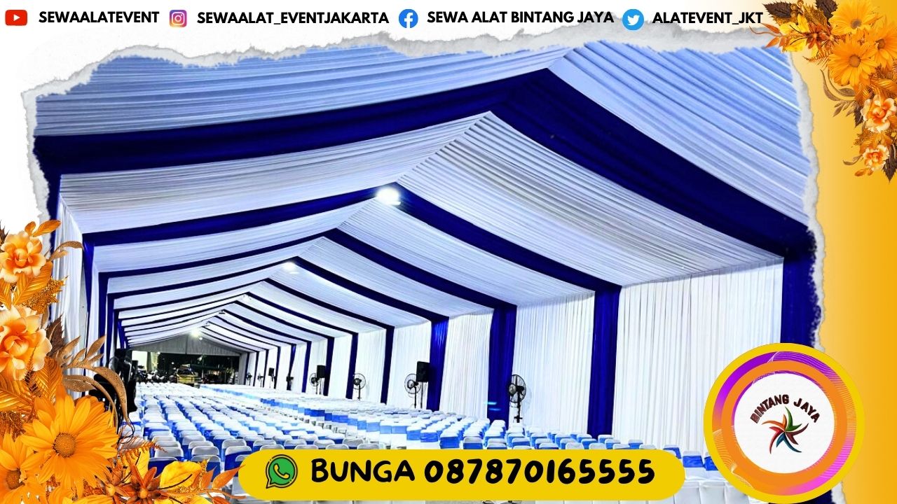 SEWA TENDA RODER DEKORASI KAIN REMPEL BIRU PUTIH CIBITUNG BEKASI JABAR