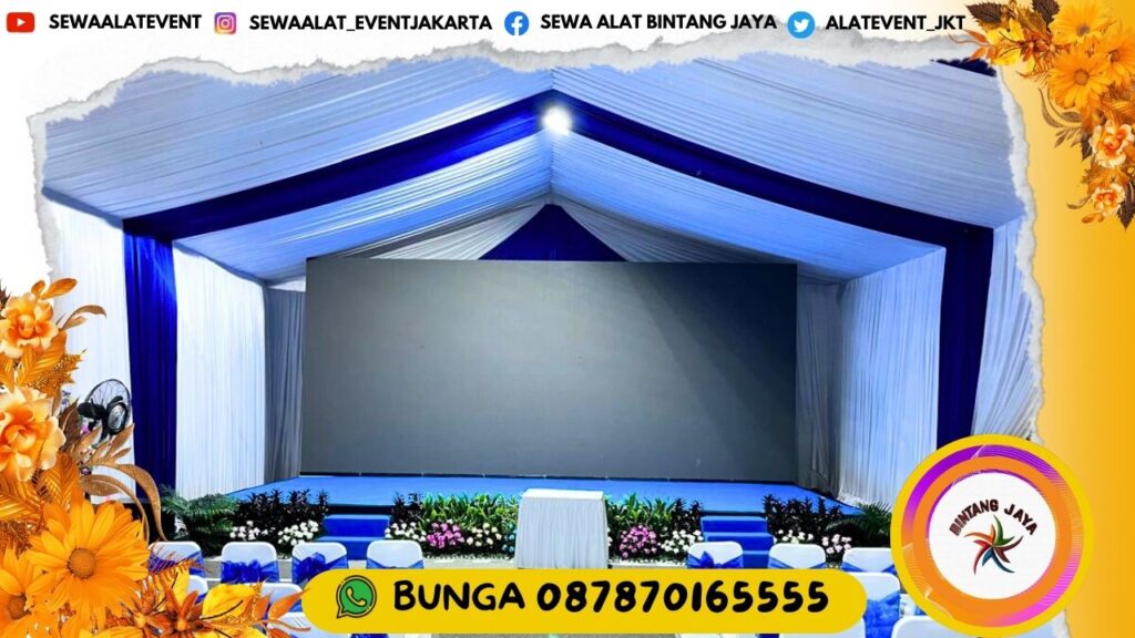 SEWA TENDA RODER DEKORASI KAIN REMPEL BIRU PUTIH CIBITUNG BEKASI JABAR