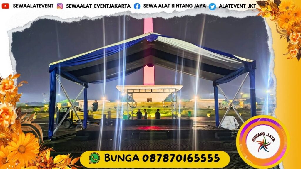 SEWA TENDA RODER DEKORASI KAIN REMPEL BIRU PUTIH CIBITUNG BEKASI JABAR