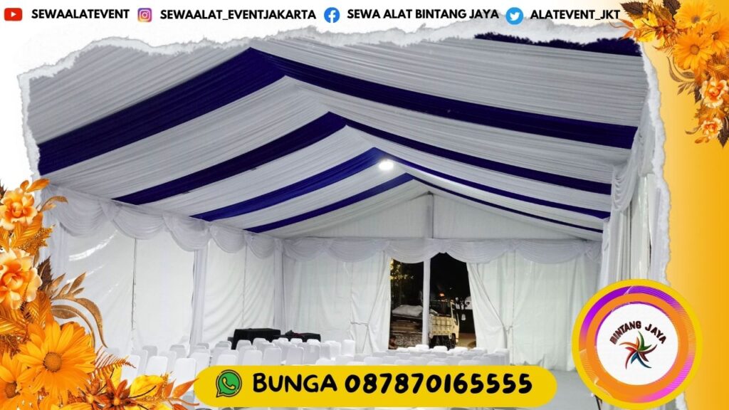SEWA TENDA RODER DEKORASI KAIN REMPEL BIRU PUTIH CIBITUNG BEKASI JABAR